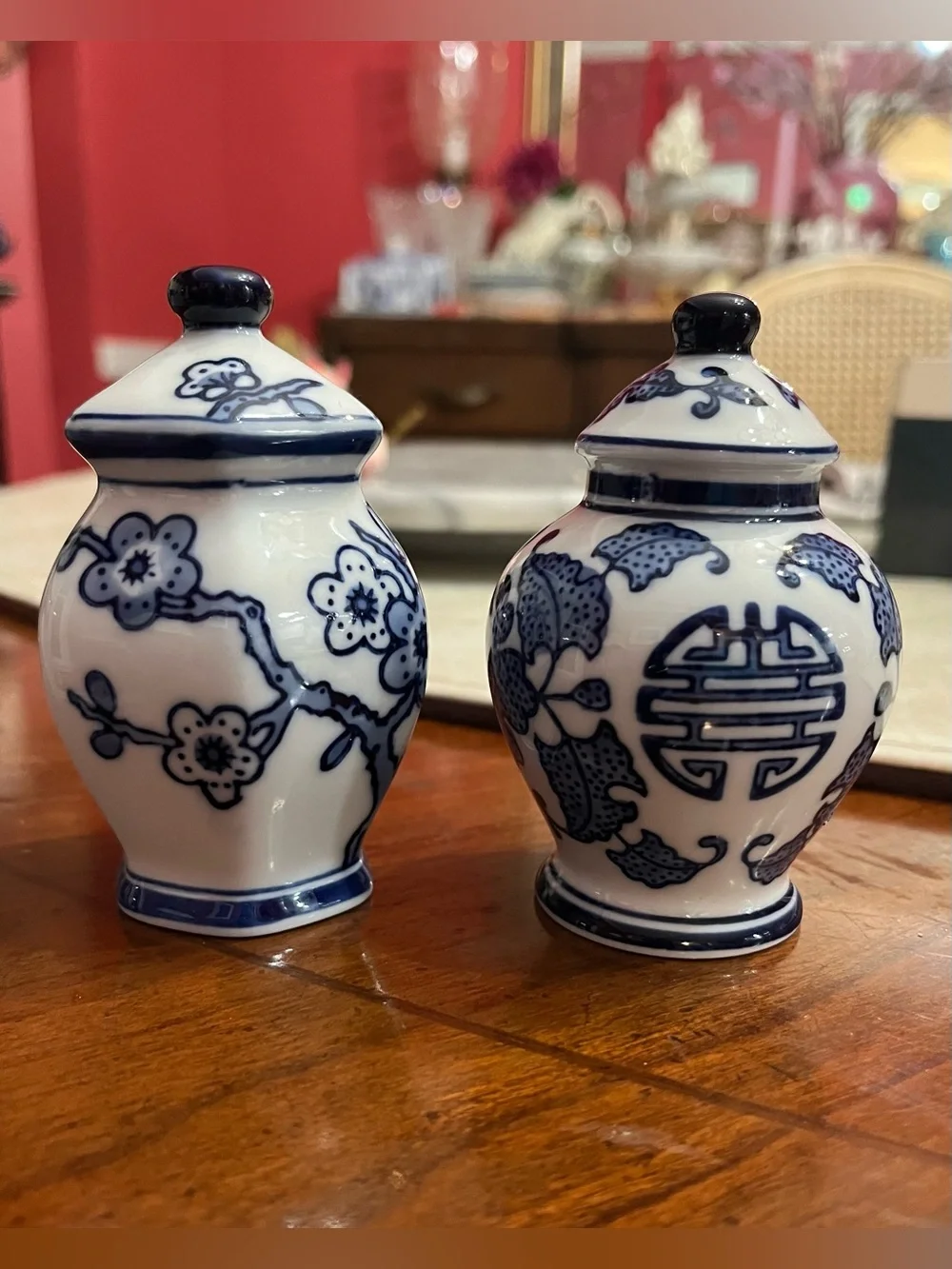 Pier 1 Blue Floral Ceramic Salt & Pepper Shakers Set White Blue Vintages